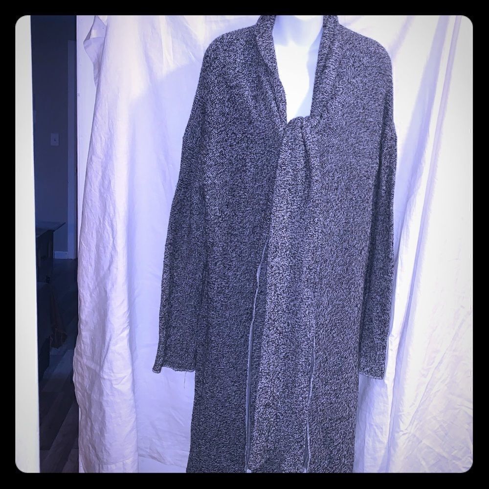 STEM Black & White Marled Knit Duster w/Tie Front